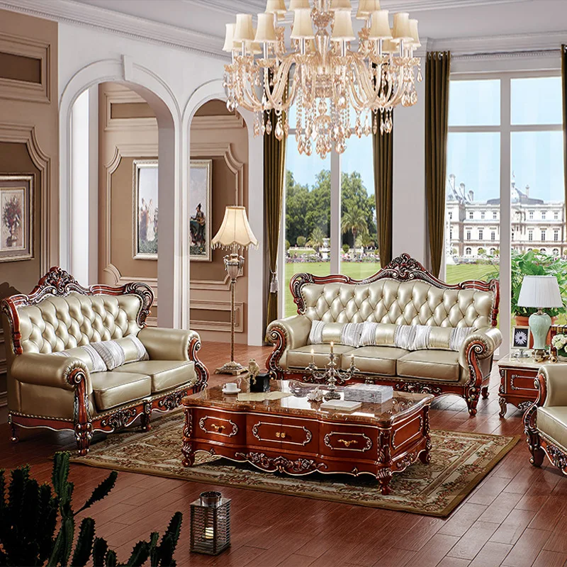 American sofa living room luxury combination villa leather sofa European first layer cowhide light