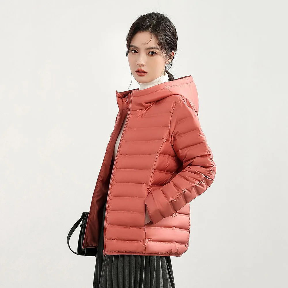 (Down jacket foundry) Duck Down Jacket Female Short Fashion Hooded Slim Gradient Warm Temperament Coat Female Tide.