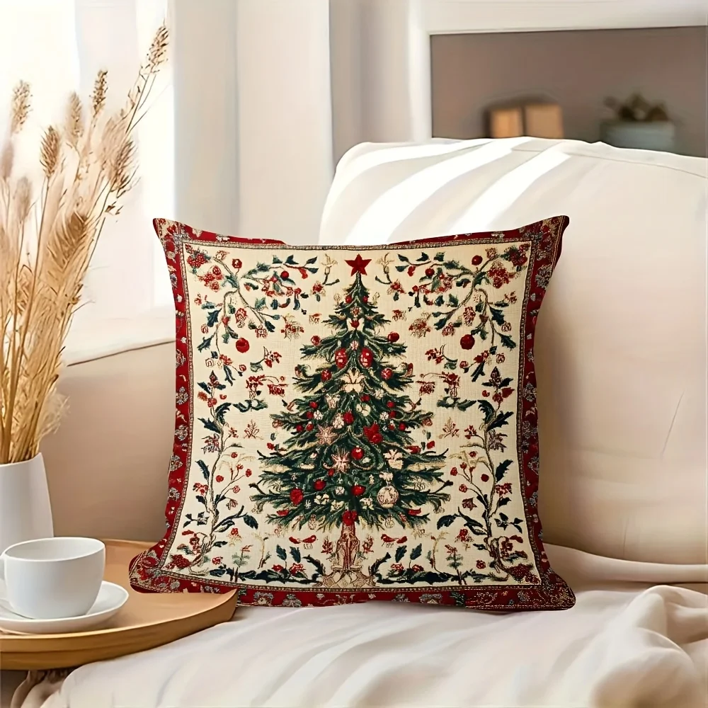 1 Funda de almohada con tematici de tapiz navideño، patron festivo de azbol Vintage، acento Elegante para el hogar y regalo para #1