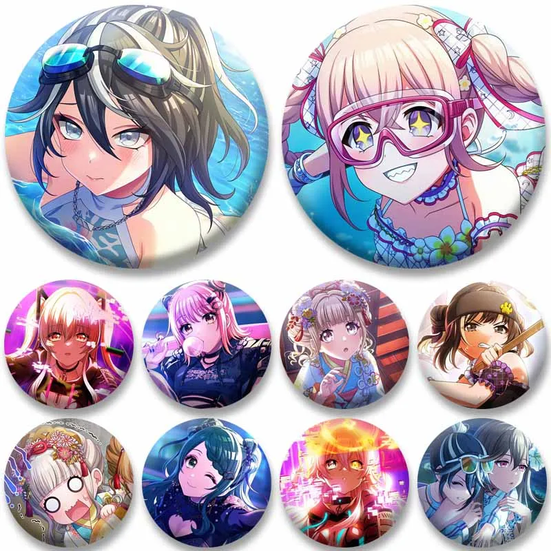 D-D4DJ Exquisite Round Brooches Cartoon Girls Bell Towa Kyoko Badge Esora Shika Lapel Pins for Bag Hat Accessories Souvenir Gift