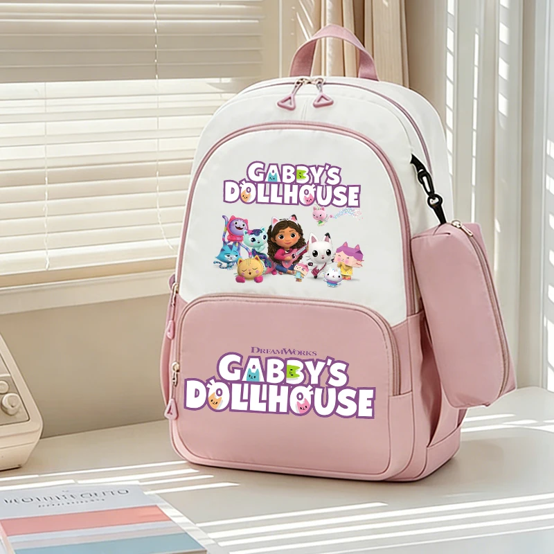 

Gabbys Dollhous Woman Kawaii Backpack Pencil Bag 2pcs Set Cute Anime Cartoon Girl Student LargeCapacity Storage Schoolbag Penbag