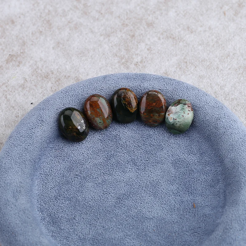 5PCS Natural Green Opal Oval Cabochons Set Deep Blue Gemstones with Pyrite Matrix 17*13*4-5mm 8.2g for Jewelry Making