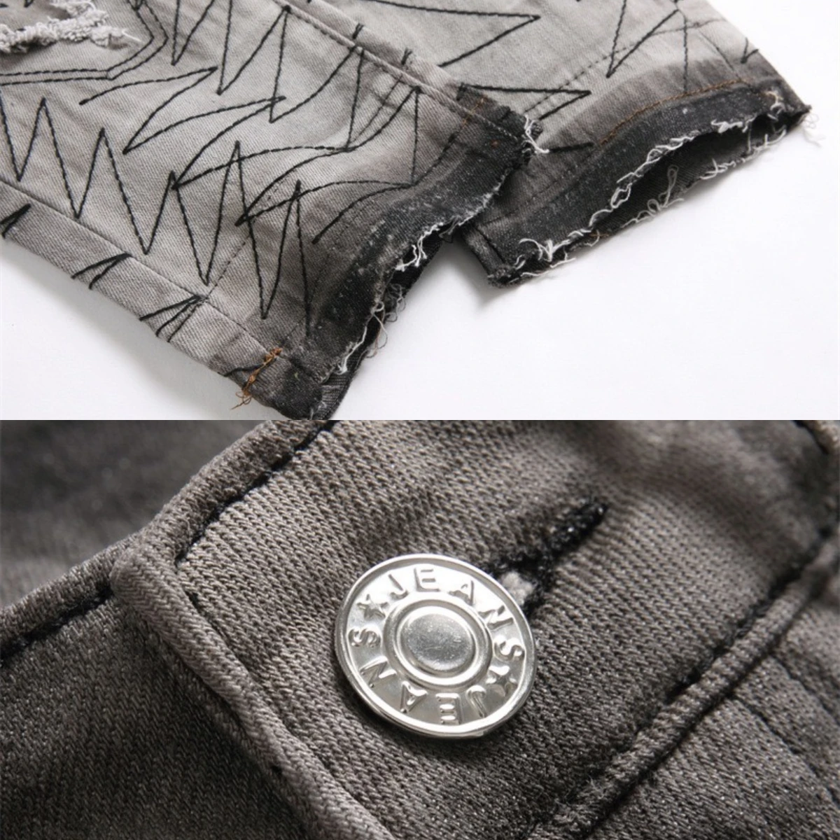 EH·MD® Pocket Drill Line Embroidery Jeans Men's Four Seasons Style Reflective Premium Black High Street Fashion Zipper Slim 2024