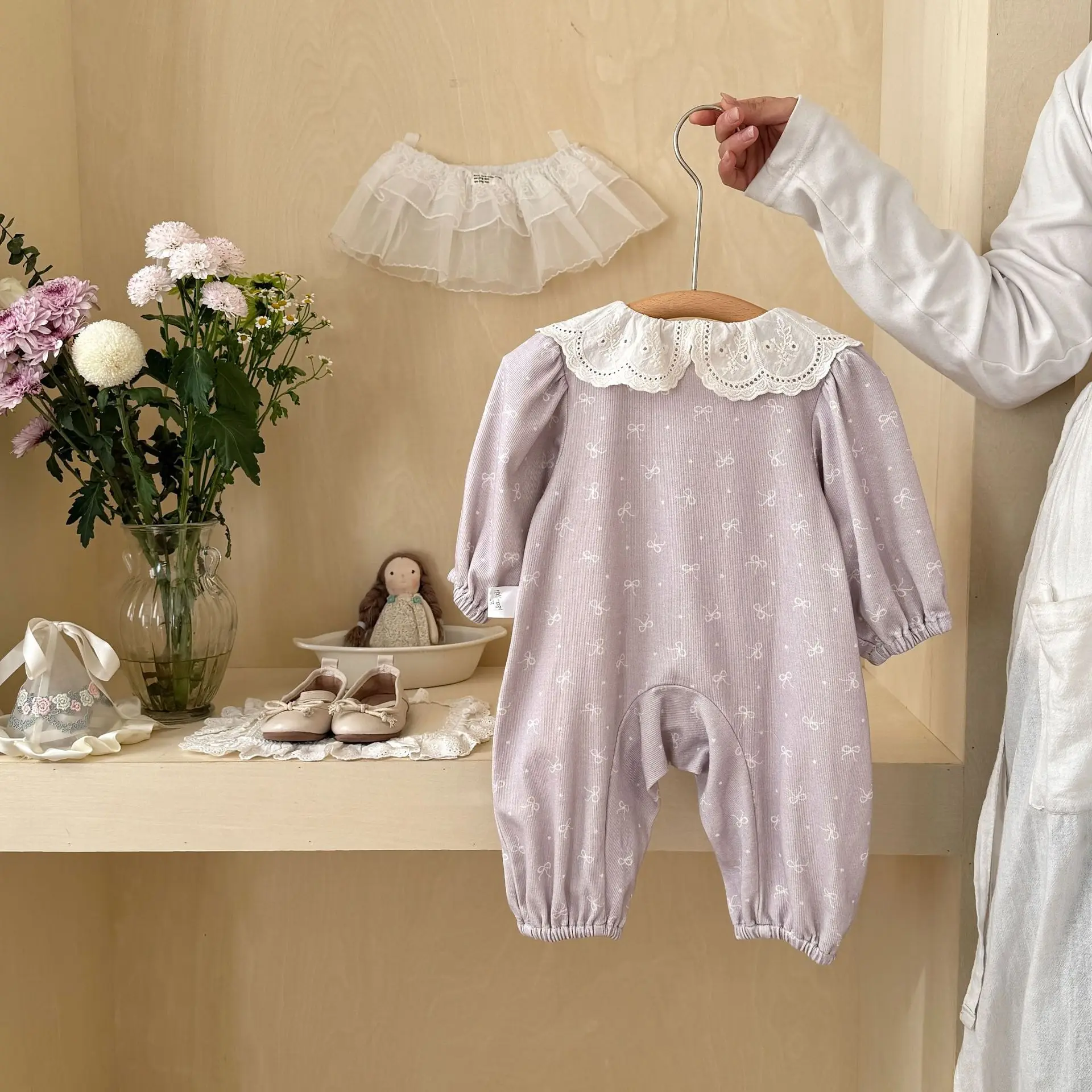 Baby Onesie Autumn New Small Floral Lotus Leaf Collar Long-sleeved Romper Baby Girl Fart Suit Climbing Suit