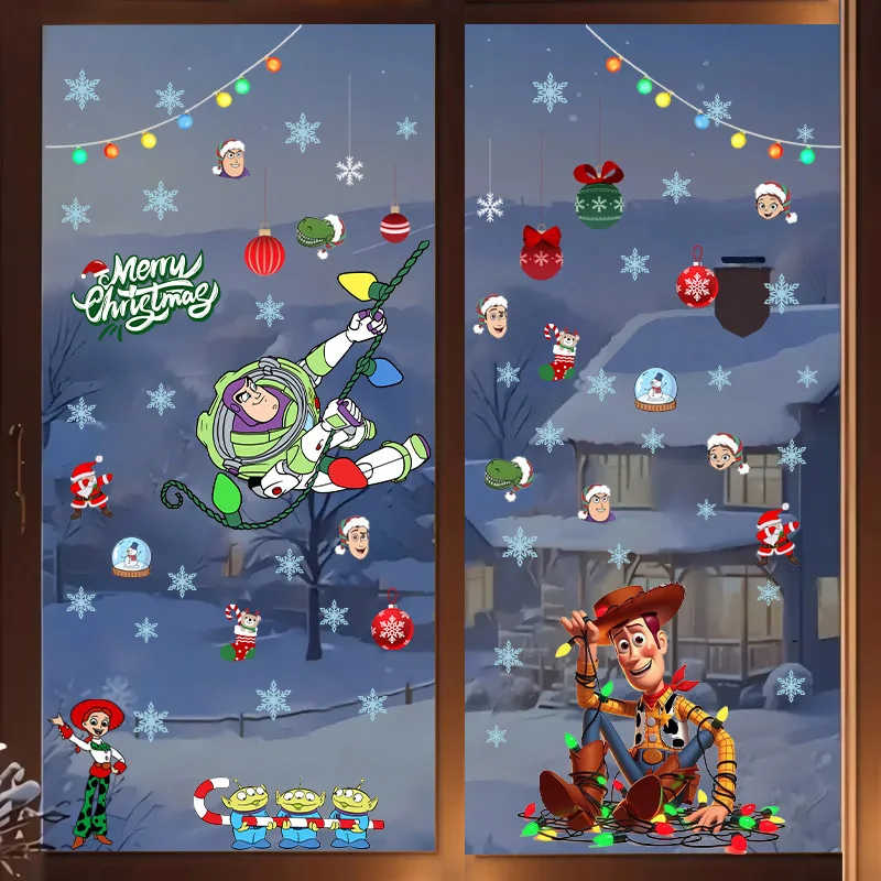 1 autocollant de verre de fenêtre de Noël Disney Toy Story, décoration murale et de fenêtre, décoration de la maison, fournitures de fête de Noël Disney, décoration de la maison.