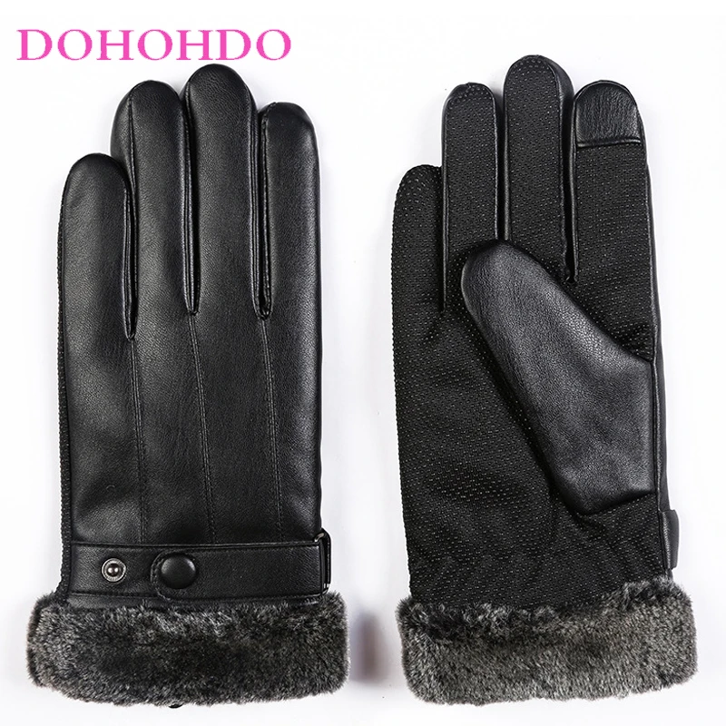 

2026 Autumn Winter Gloves Men's Cycling Driving Plus Velvet Warm Touch Screen Leather Gloves Mittens Outdoor Sports Black Gloves