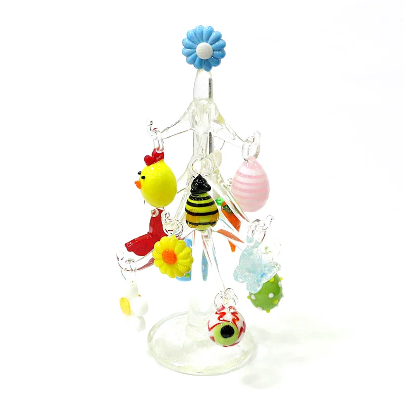 

Handmade Murano Glass Crafts Clear Tree Model Figurines Ornaments Easter Home Decor Simulation Tree With 12 Pendant Accessories