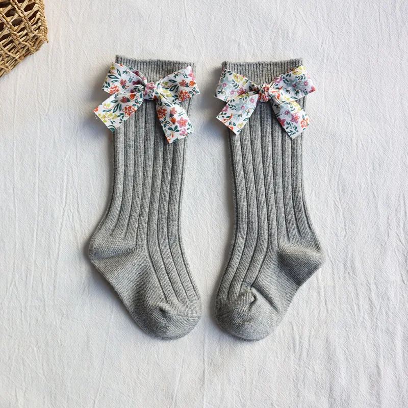 Baby Girls Socks Floral Bows Knee High Toddler Long Sock Soft Cotton Stripe Children Socks Princess Style For 0-5 Years Kids