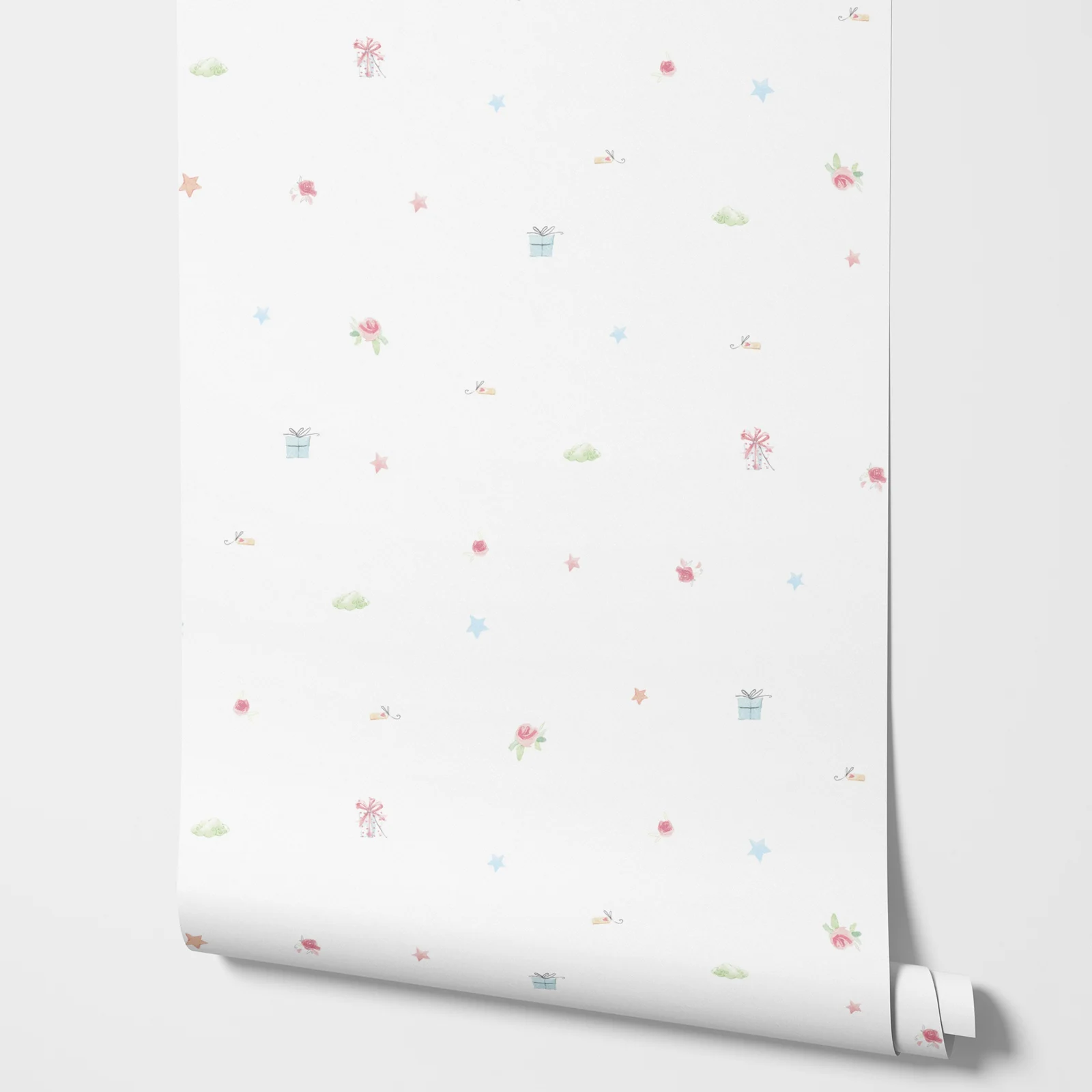 Ditsy Floral Wallpaper Peel and Stick,Red & Green Print Wall Mural,Vintage French Country Home Decor, Self-adhesive Or Tradition