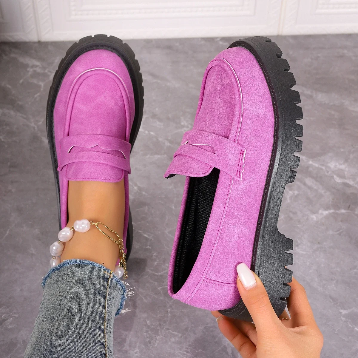 2024 Women Sneakers Loafers Women British Style Platform Sneakers Office Ladies Light Casual Designer Shoes Zapatos De Mujer