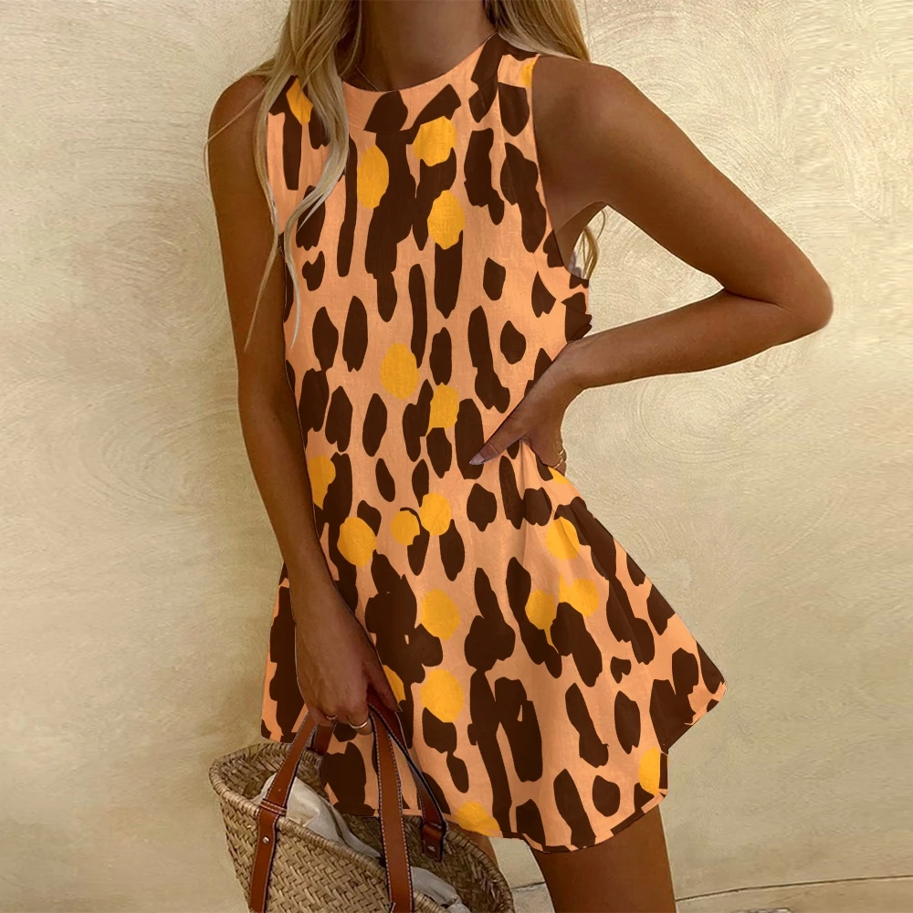 Women'S Spotted Printed Leopard Print Sensation Sundress Sleeveless Pattern Print Short Skirt Y2K Retro Vest Skirt Holiday