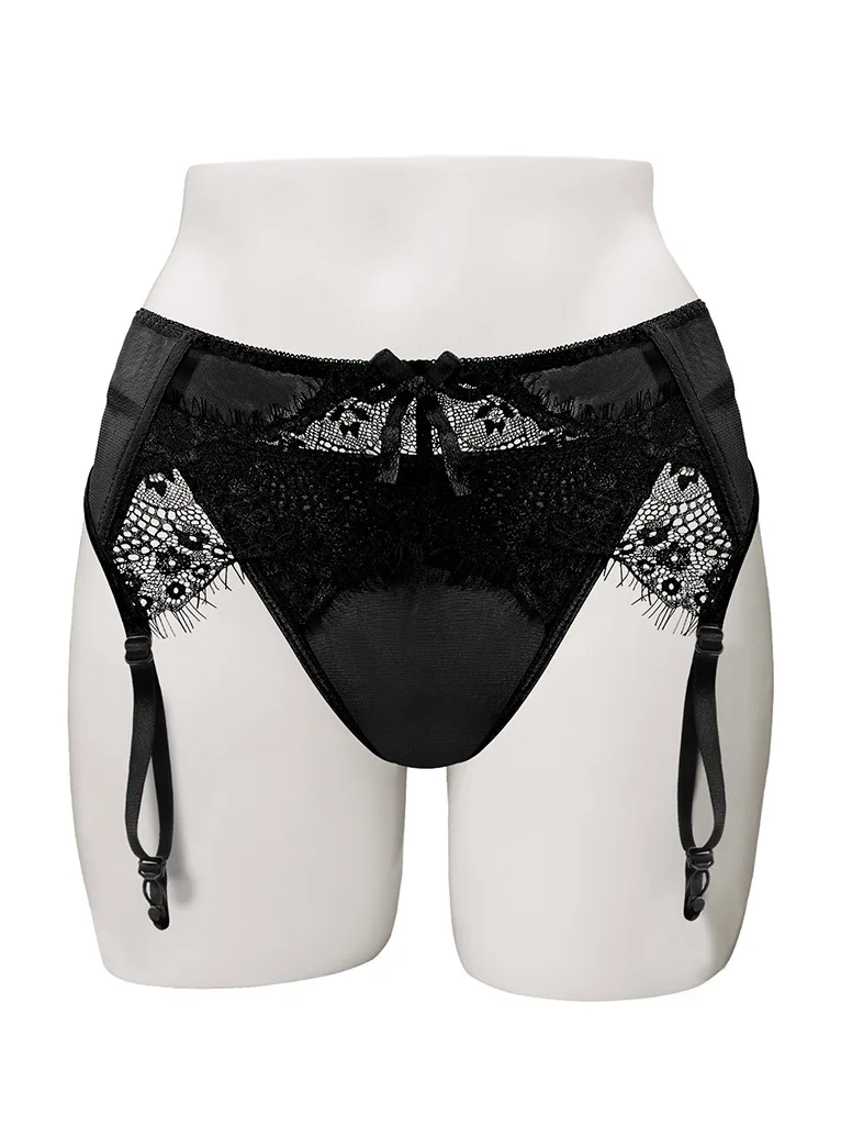 Men's Lace Mesh Garters Belt Clip Waist Seal Men's Transparent Thong Set Gays Sexy T Back G-string Sissy Crossdressing Underwear