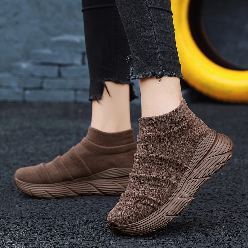 High Top Knit Sneakers Unisex Fashion Design Slip-on Men's Running Shoes Casual Comfortable Platform Sock Sneakers For Men Women