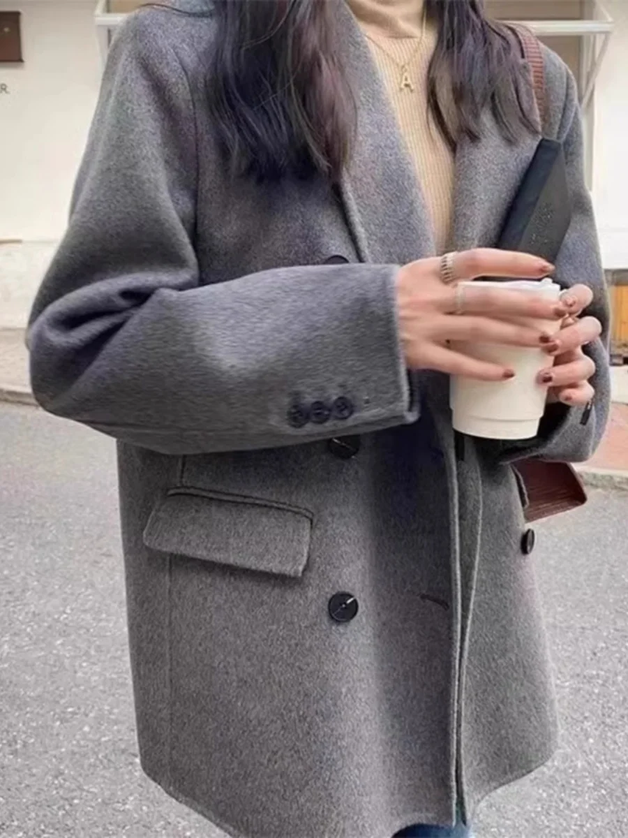 

Double-Sided Camere ort Coat Women's Loose Korean Sle oulder Outerwear Woolen Suit Jaet Fem Autumn Winter New Ar...