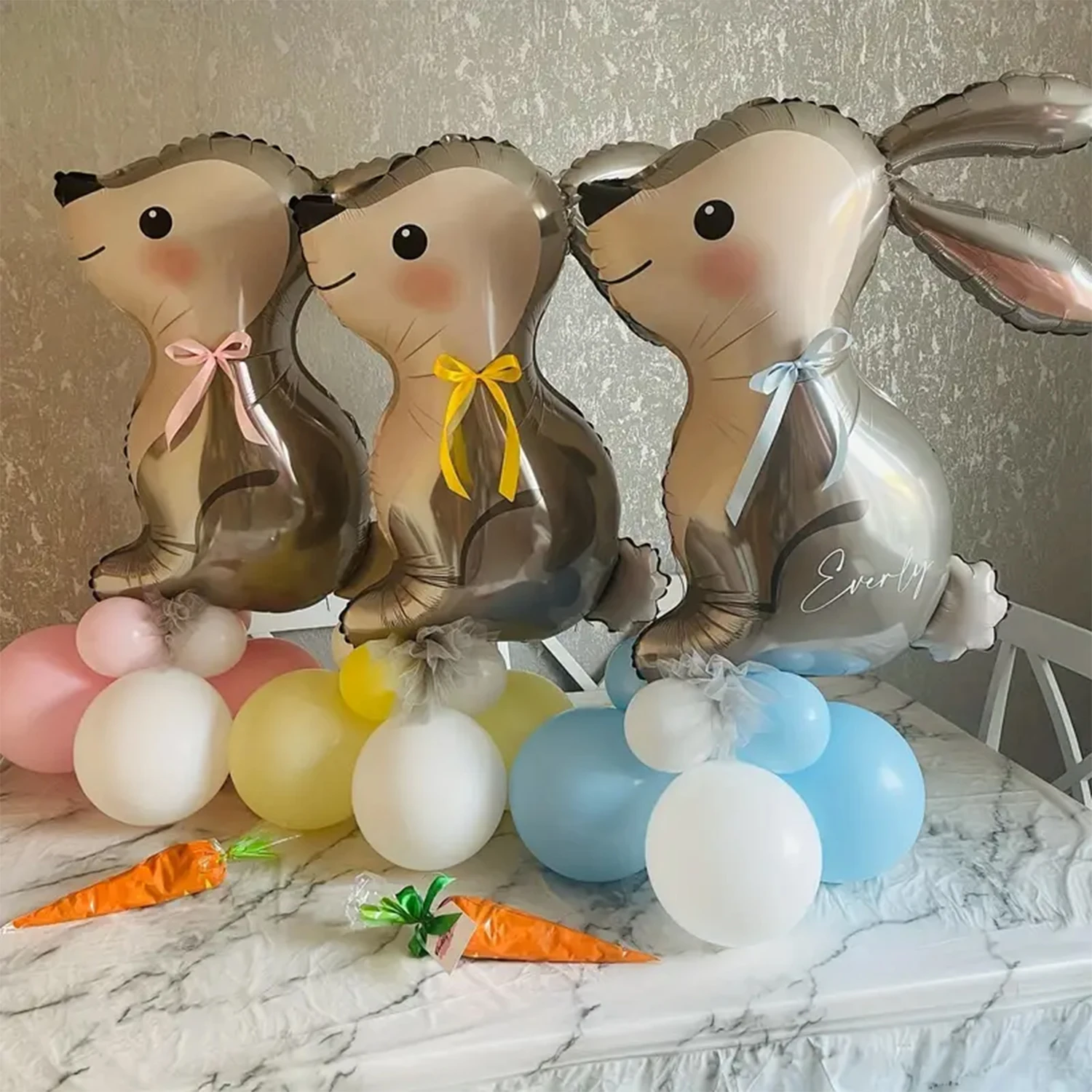 4 pieces, cute rabbit foil balloons, jungle wildlife park themed party decorations