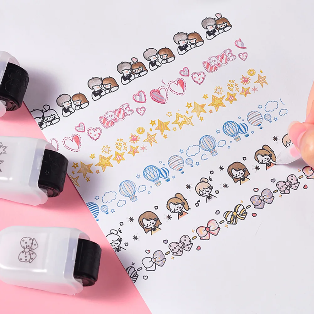 1PC Cartoon Pattern Lace Band Children\'s Rolling Flower Seal Creative Seal Graffiti Handbook DIY Roller Lace Decoration Band