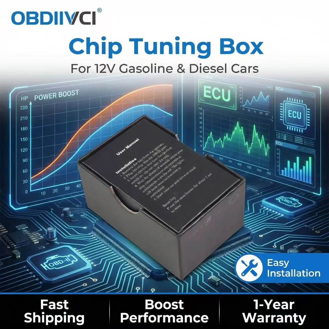 HK-V2 Upgrade HK01 PRO/Ul Original PIC16F59Chip OBD2 Chip Tuning Box Increase Power Reduce Fuel Consumptio