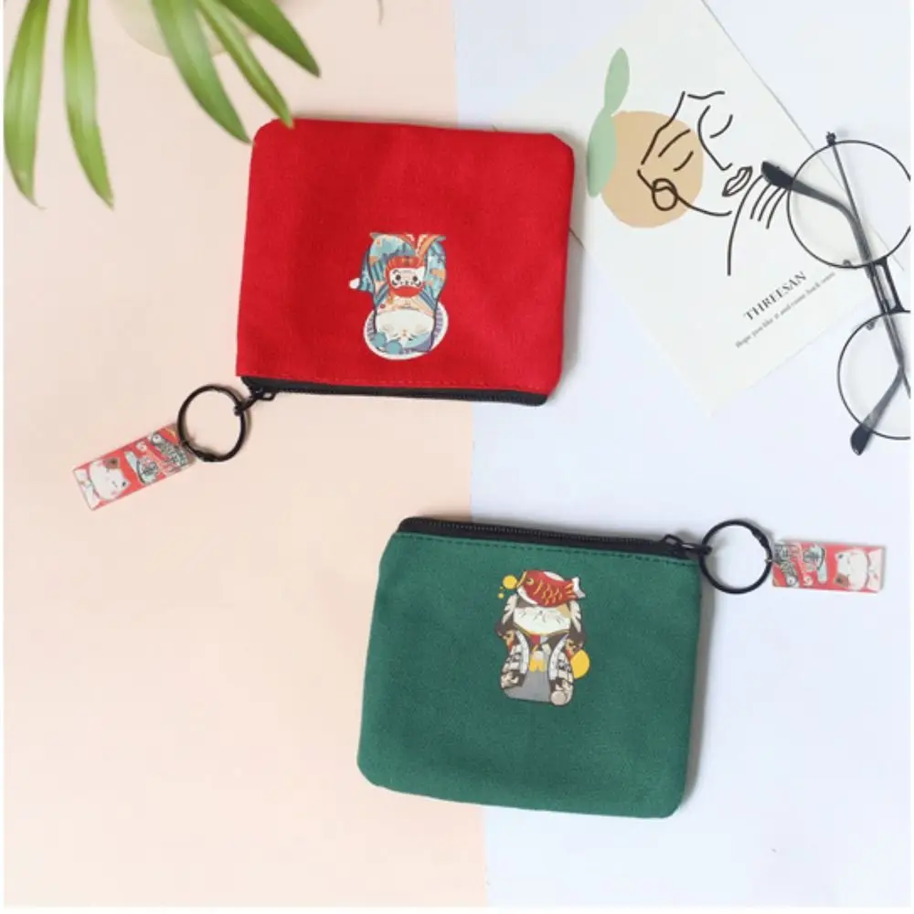 

Lucky Cat Maneki Neko Coin Purse With Pendant Zipper Change Storage Bag Fortune Cat with Key Chain Lipstick Cosmetic Bag