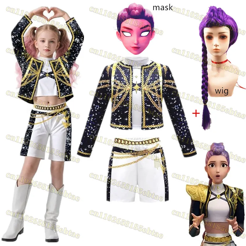 

Fantasia Huntrix Rumi Cosplay Girls Golden Clothing wig kids HUNTR/X KPOP Demon Hunter Zoey Mira Costume Fantasy Halloween Party