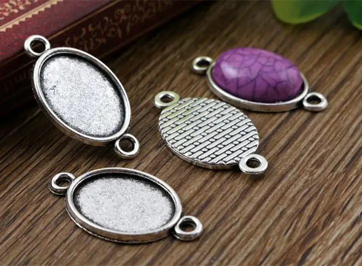 10pcs 13x18mm Inner Size Antique Silver Plated 4 Colors Simple Cameo Cabochon Base Setting Charms Pendant Necklace Findings
