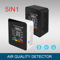 5 In 1 Rechargeable LCD Monitor Tester Carbon Dioxide Detector Digital Air Quality Monitor CO2 HCHO TVOC Temperature Humidity