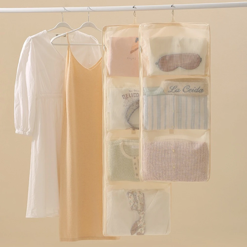 Foldable Hanging Wardrobe Storage Organizer 3‑Layer Mesh Visible Clothes Storage Bag Adjustable Hook Closet Clothing Storage