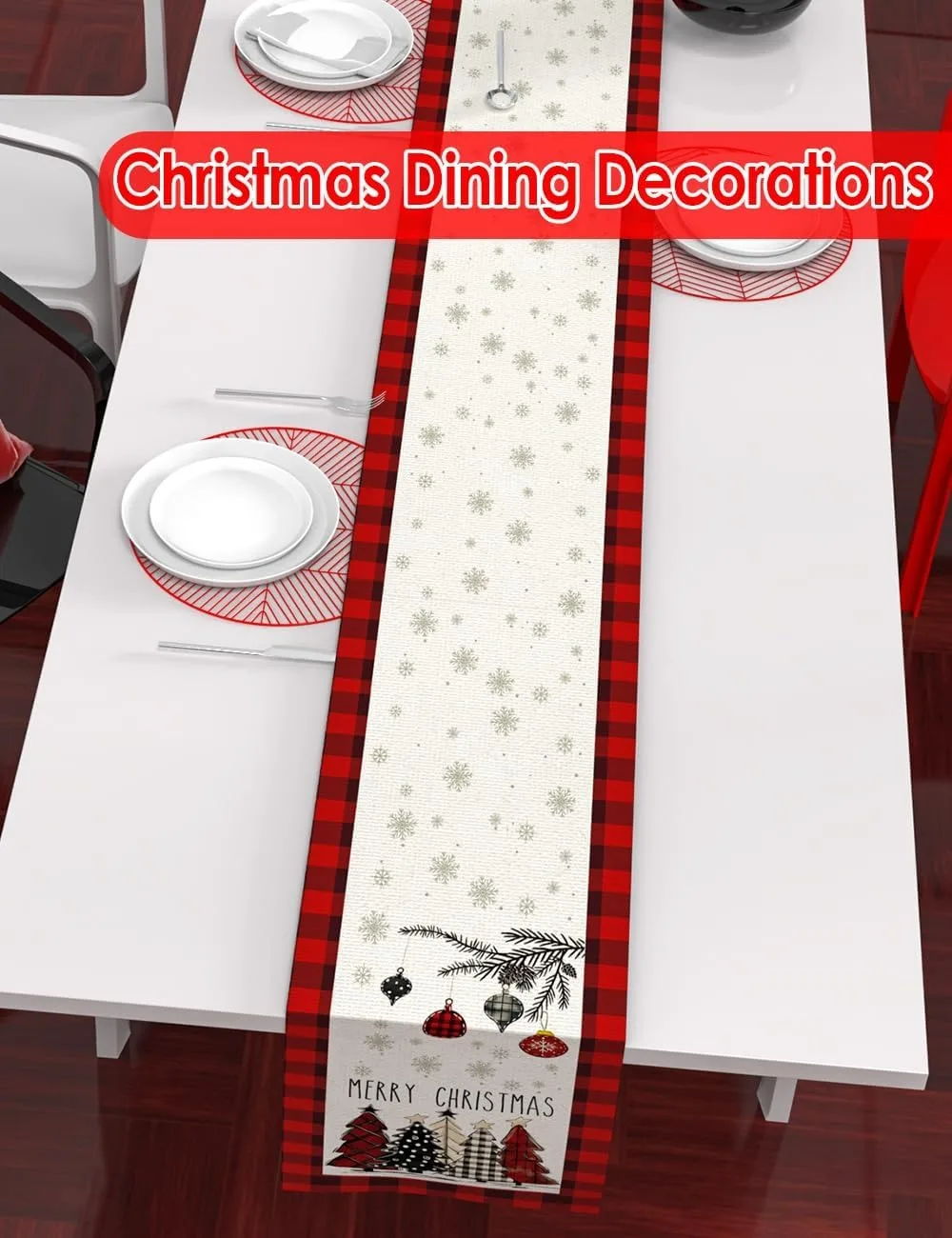 

Праздничный рождественский настольный флаг: снежинки и веселый декор для столового наслаждения, новогоднее украшение для дома