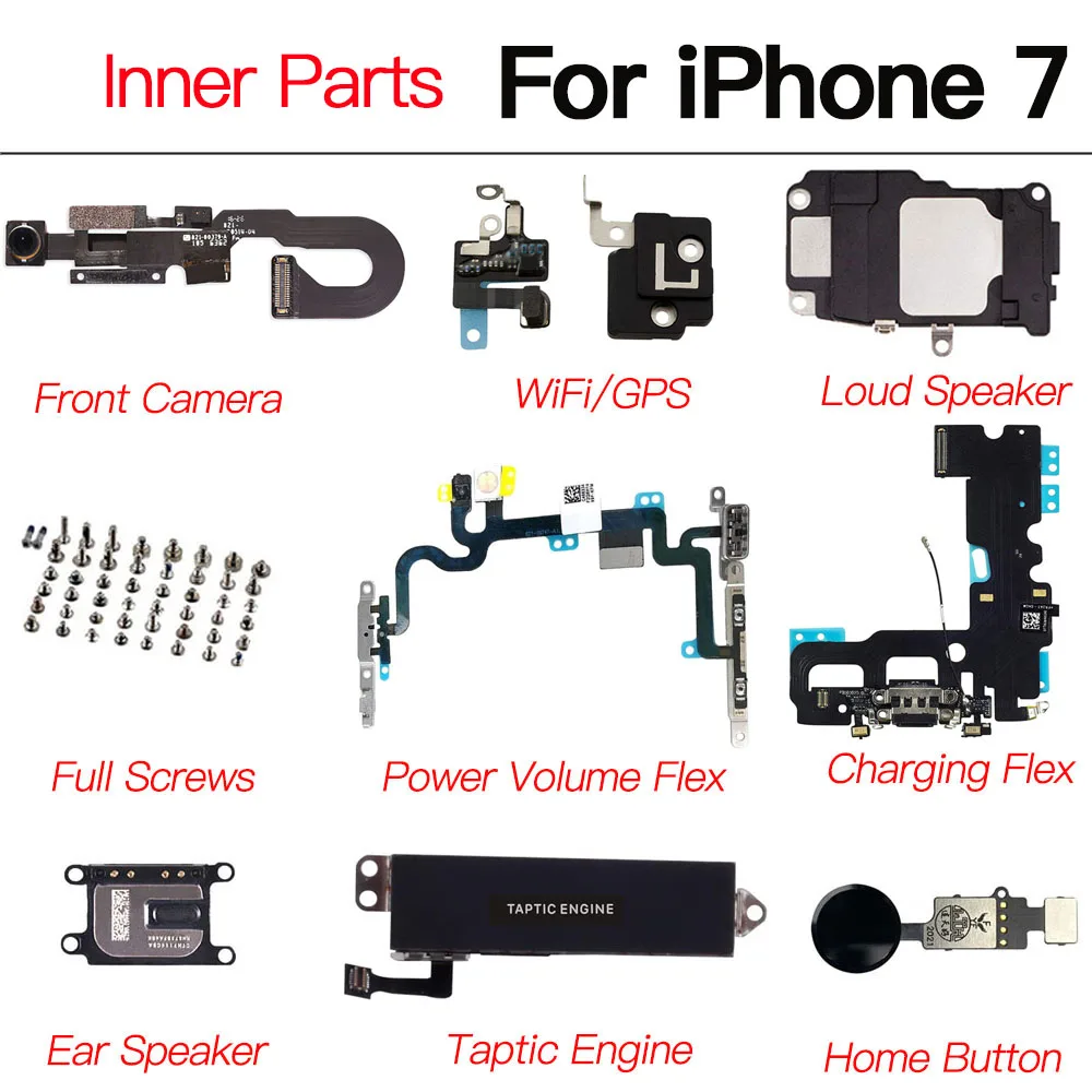 Inside Parts Replacement For iPhone 7 Front Camera Power Volume Home Button Flex Cable Earpiece Loud Speaker Full Screws