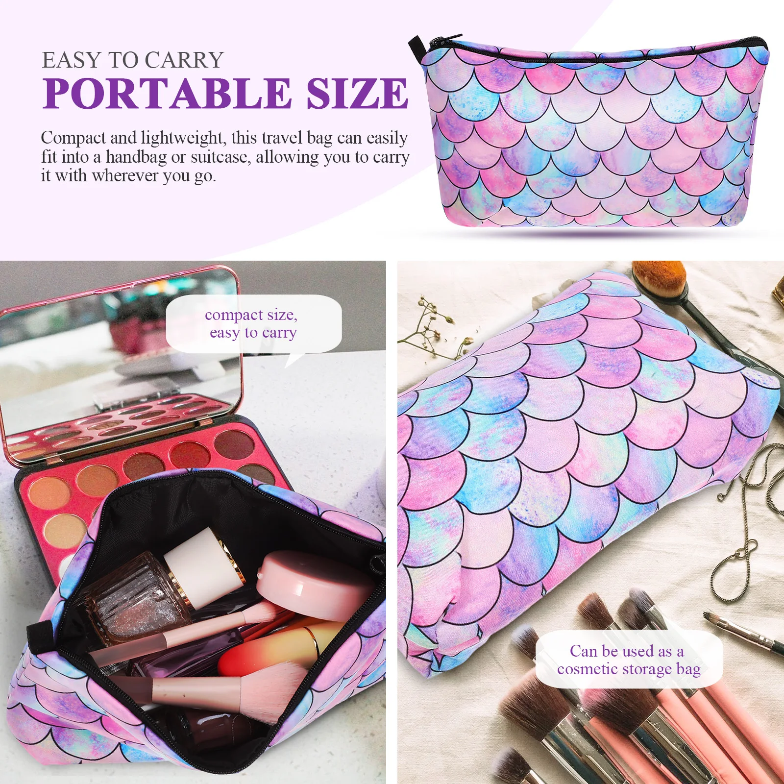 حقيبة ماكياج السفر المطبوعة زيبر الحقيبة المدمجة المحمولة المنظم أدوات الزينة كيس التخزين المرأة فرشاة للمكياج حقيبة مخلب #6