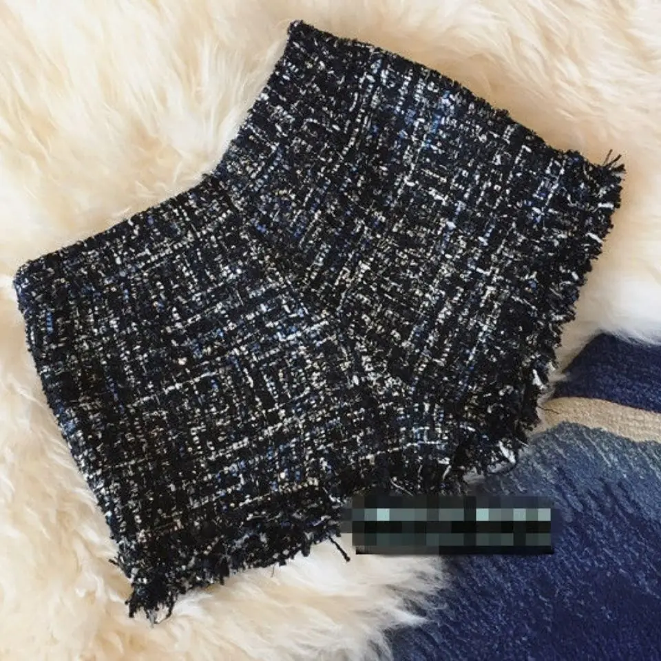 ブラック スリム フィット ツイード ブーティ ショーツ 女性用 韓国スタイル ファッション オールシーズン トレンディ モダン ボトムス