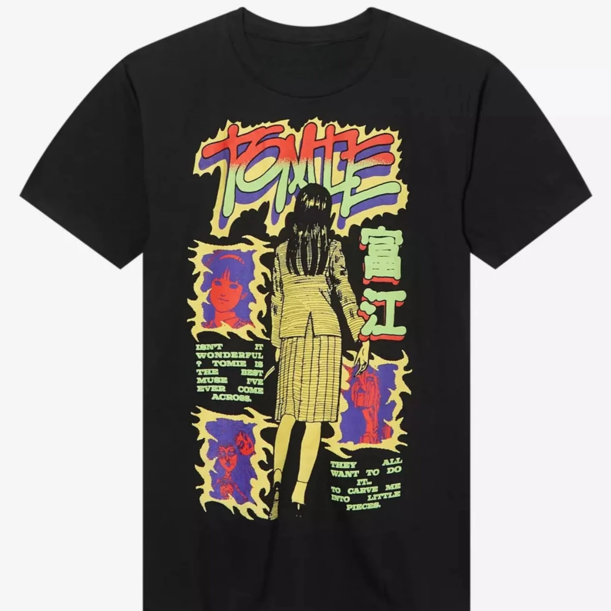 Junji Ito Tomie Pink Panel T-Shirt Cotton Graphic Tee Men Women Summer Streetwear