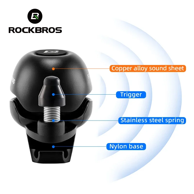 ROCKBROS New Bicycle Bell 80DB Copper Alloy Nylon Base Mini Cap Bike Bell for MTB Road Bike Ultra-Light Bicycle Accessories