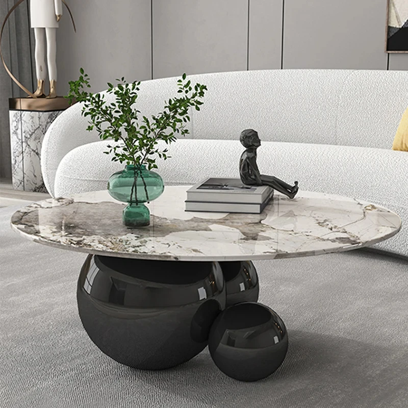 CX363KC Designer Gold Black Center Table Stainless Makeup Impact Space Marble Modern Coffee Table Round Mueblesa Home Furniture