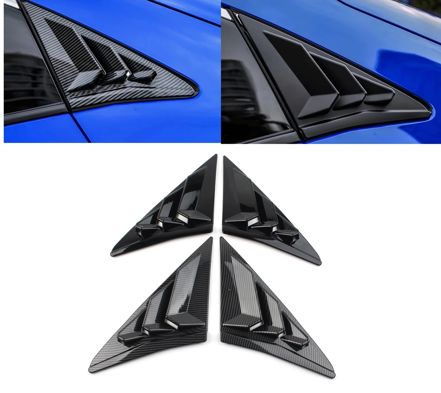 

Rear Side ABS Window Louvers Shutter Air Vent Scoop Shades Cover Trim For Honda Civic Hatchback 2016-2021