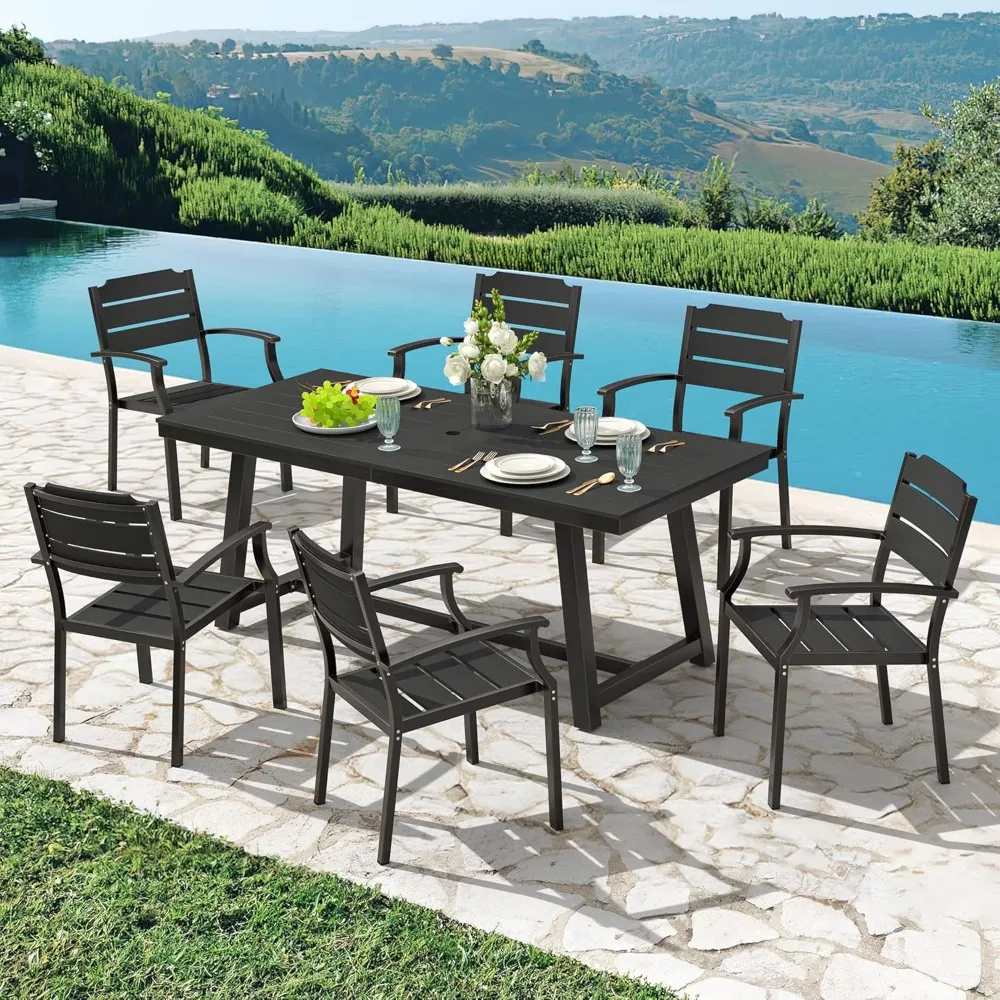 

Patio Table and Chairs Set, Patio Furniture Set, 7-Piece, HDPS All-Weather Material Outdoor Dining, Outdoor Furniture.