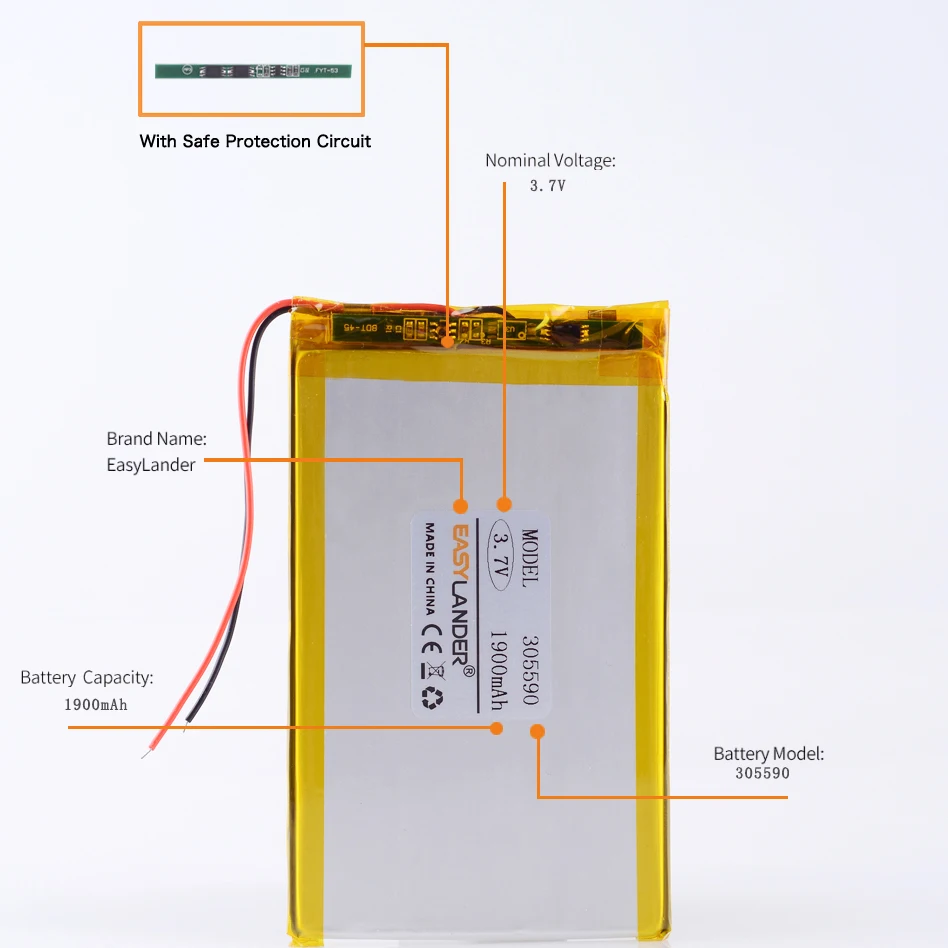 305590 3.7V 1900mAh Rechargeable Lipo  Lithium Li-ion Polymer Battery 355590 Batteries 405590 505590 605590 705590 805590 905590
