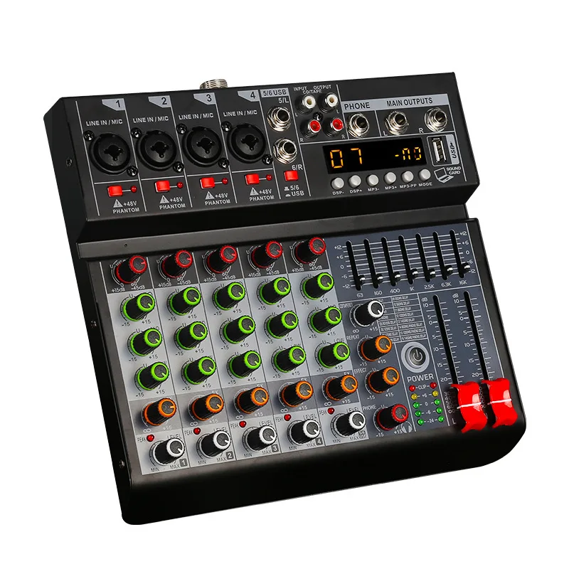 RV6 channel mixer built-in 99DSP effect device 48V phantom power sound card cross-border English version live broadcast sound