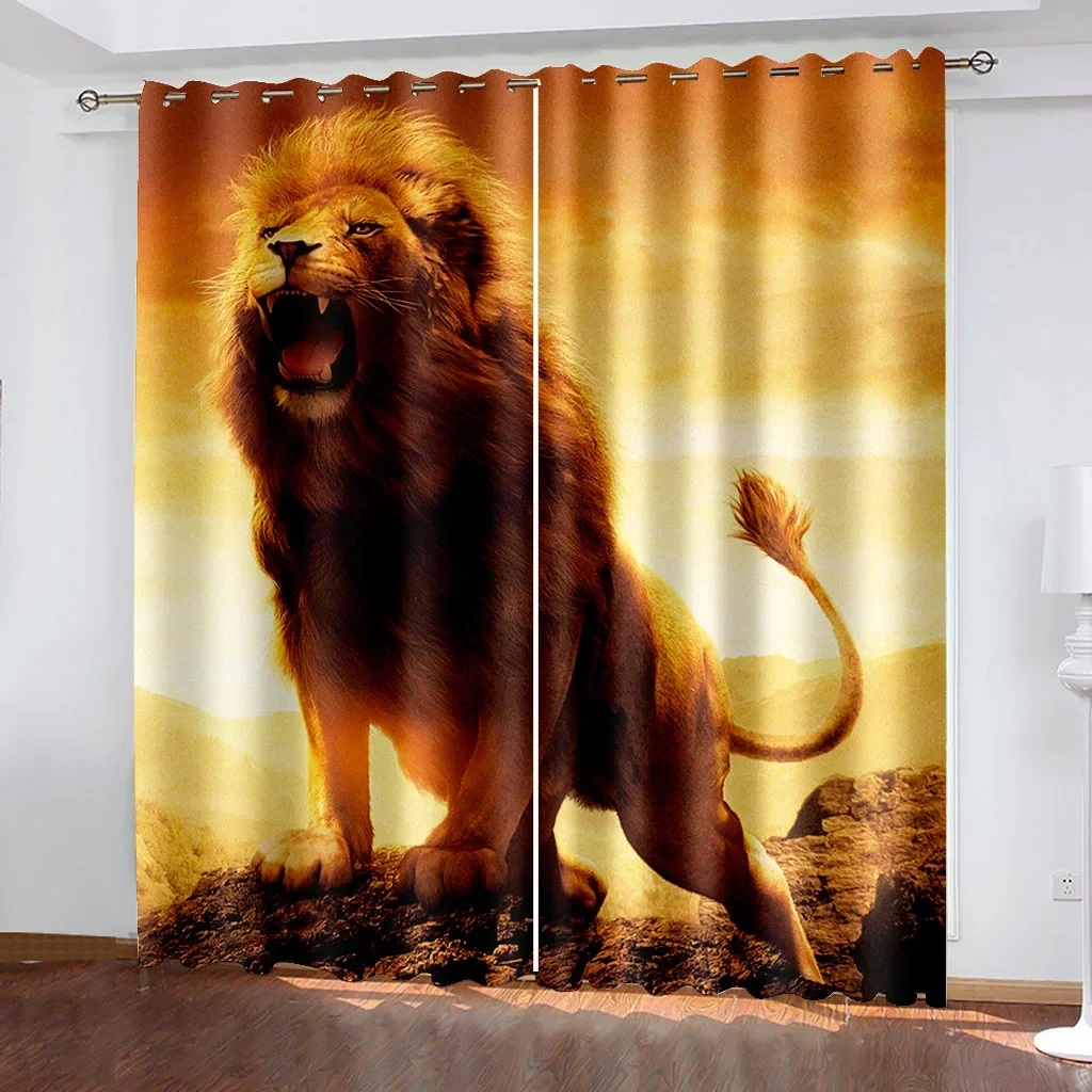 Domineering Animal Lion King Print Adult Essential Bedroom Living Room Curtain Sunshade Cloth Custom Hook Decorative Curtain