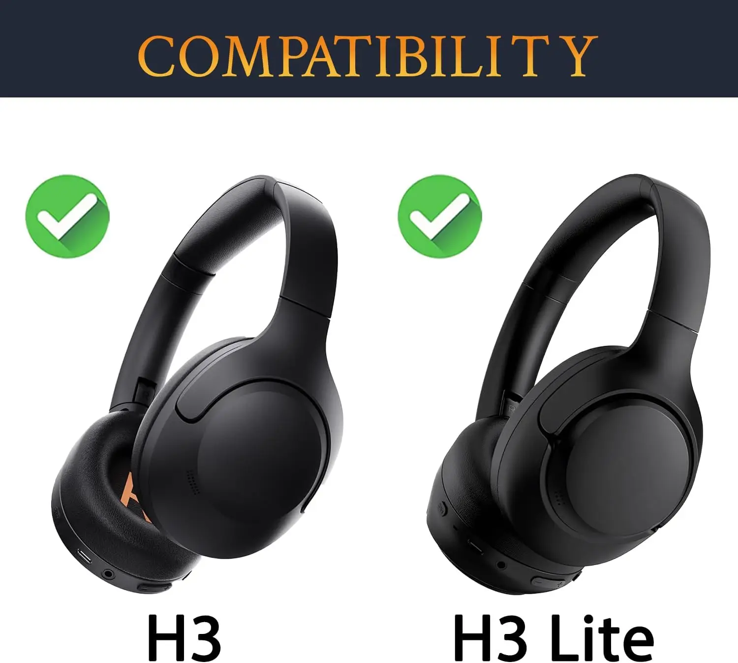 Replacement Earpads Ear Pad Cushion Foam Top Headband Cover for Qcy H3/H3 Lite Headphones