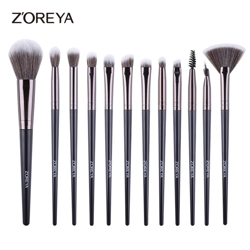 Zoerya Beauty Tools Storage Bag Eyelash Roll Eye Shadow Powder 12 Pieces Makeup Brush Set