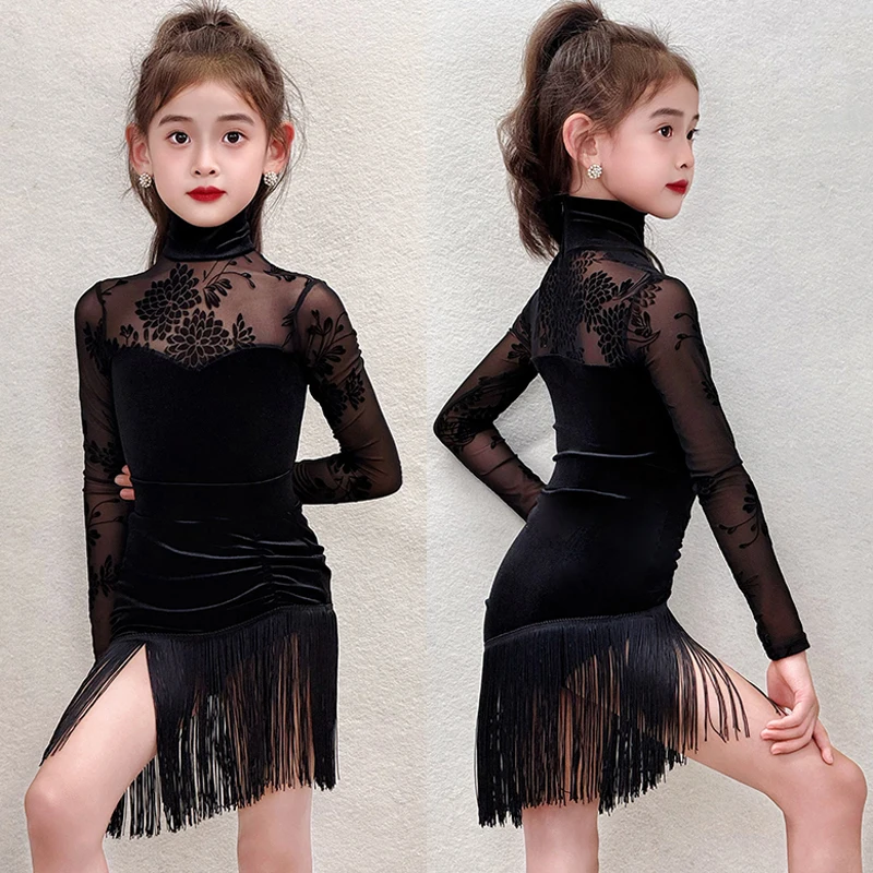 

Fringe Dress Skirt Salsa Latin Dance Dress Girls Standard Ballroom Dance Competition Dresses Tassel Latin Dance Costume Children