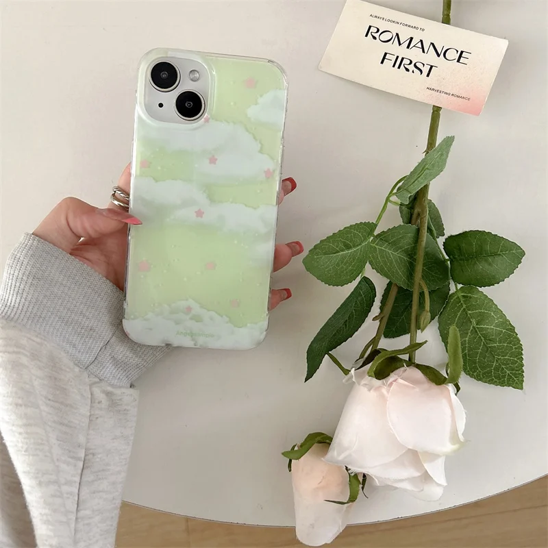 لطيف الأغنام حامل جراب هاتف آيفون 16 برو 15 14 13 برو ماكس غطاء الصيف الأبيض سحابة المراعي الحب الحدود للصدمات