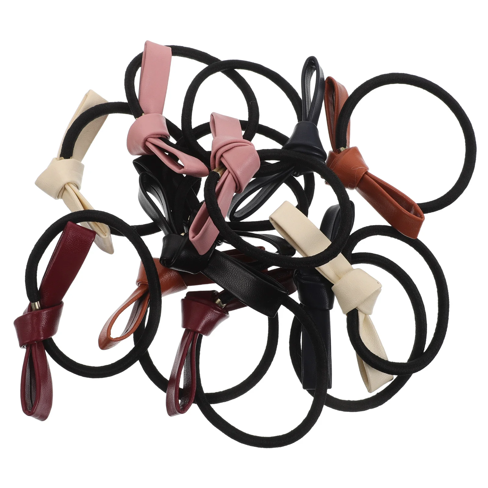 

12Pcs Elastic Bow Hair Ties PU Knotted Hair Bands Rope for Ponytail Holder Women Versatile Daily Accessories