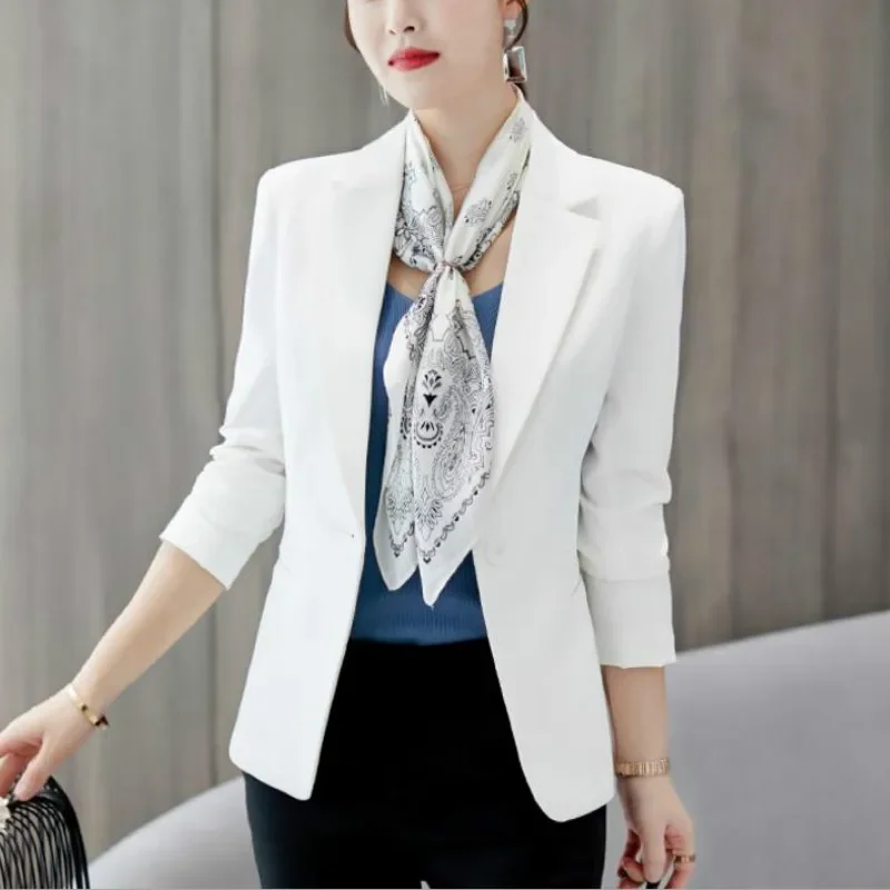 2023 Spring Slim Formal Blazer Lady Office Work Suit Pink Blue Fashion Solid Blazers Autumn Single Button Jackets with Pockets