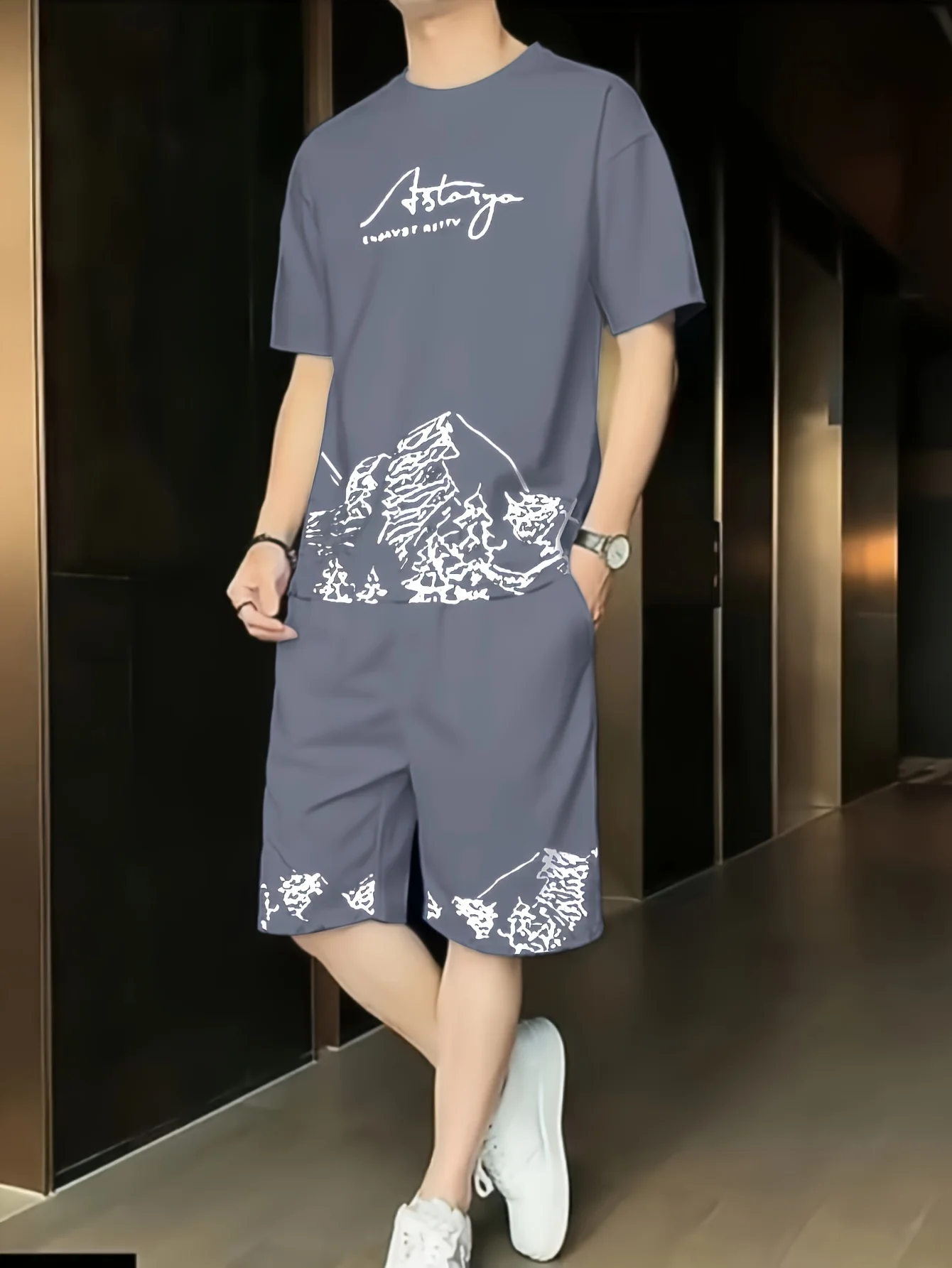 Men's Summer Clothing Stylish Men's Crew Neck Short Sleeve T-Shirt and Shorts Set Men's Streetwear Trend Printed Two-Piece Set