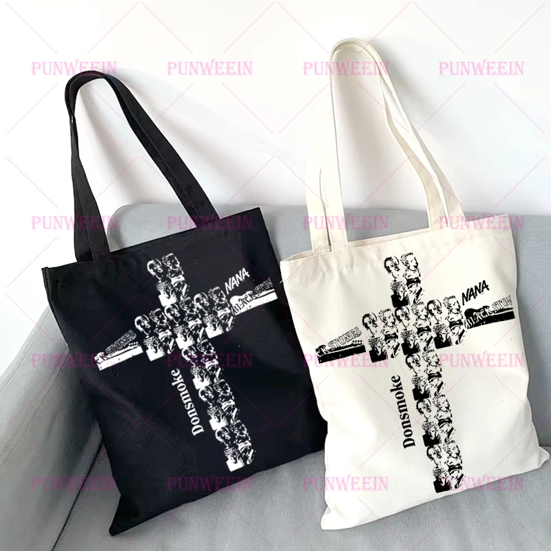 NANA Cartoon Print Canvas Bag Women Japan Streetwear Casual Harajuku Handbag Y2K Shopping Bag Vintage Subculture Shoulder Bag