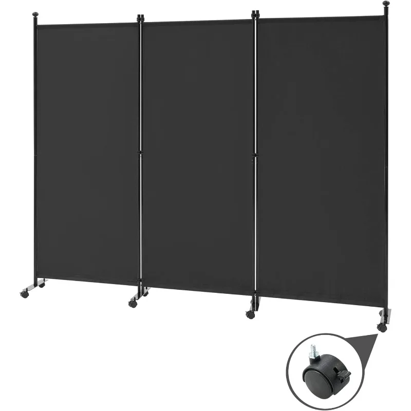 

3 Panel Rolling Room Divider, Folding Partition Privacy Screens, Freestanding Fabric Room Panel, Portable Folding Wall Divide