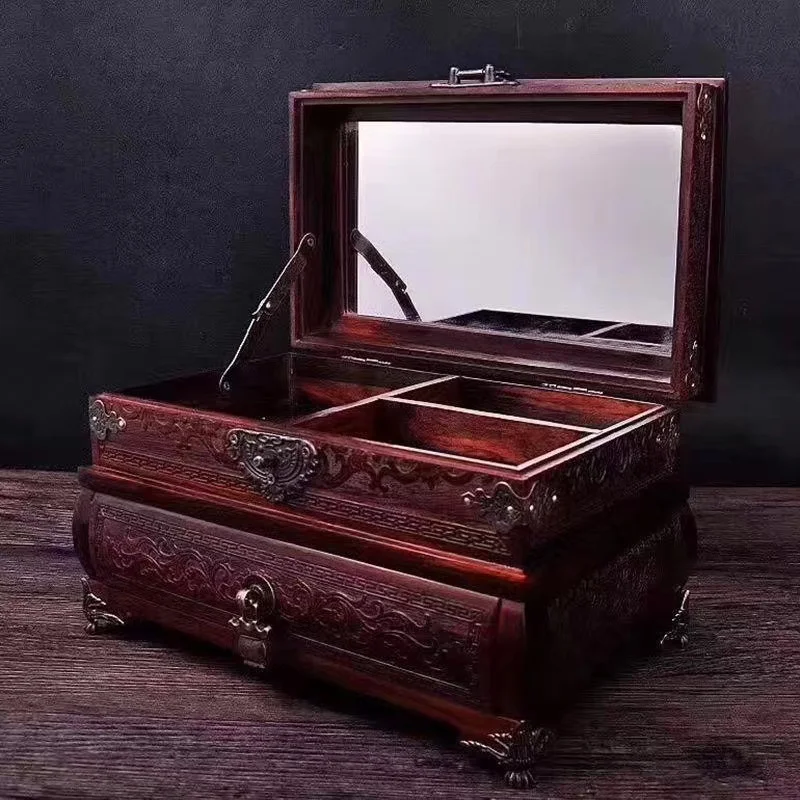 Large Jewelry Box Organizer Wood Drawer Jewelry Boxes Storage Ring Necklace Bracelet Earrings Velvet Tray Display Accessories