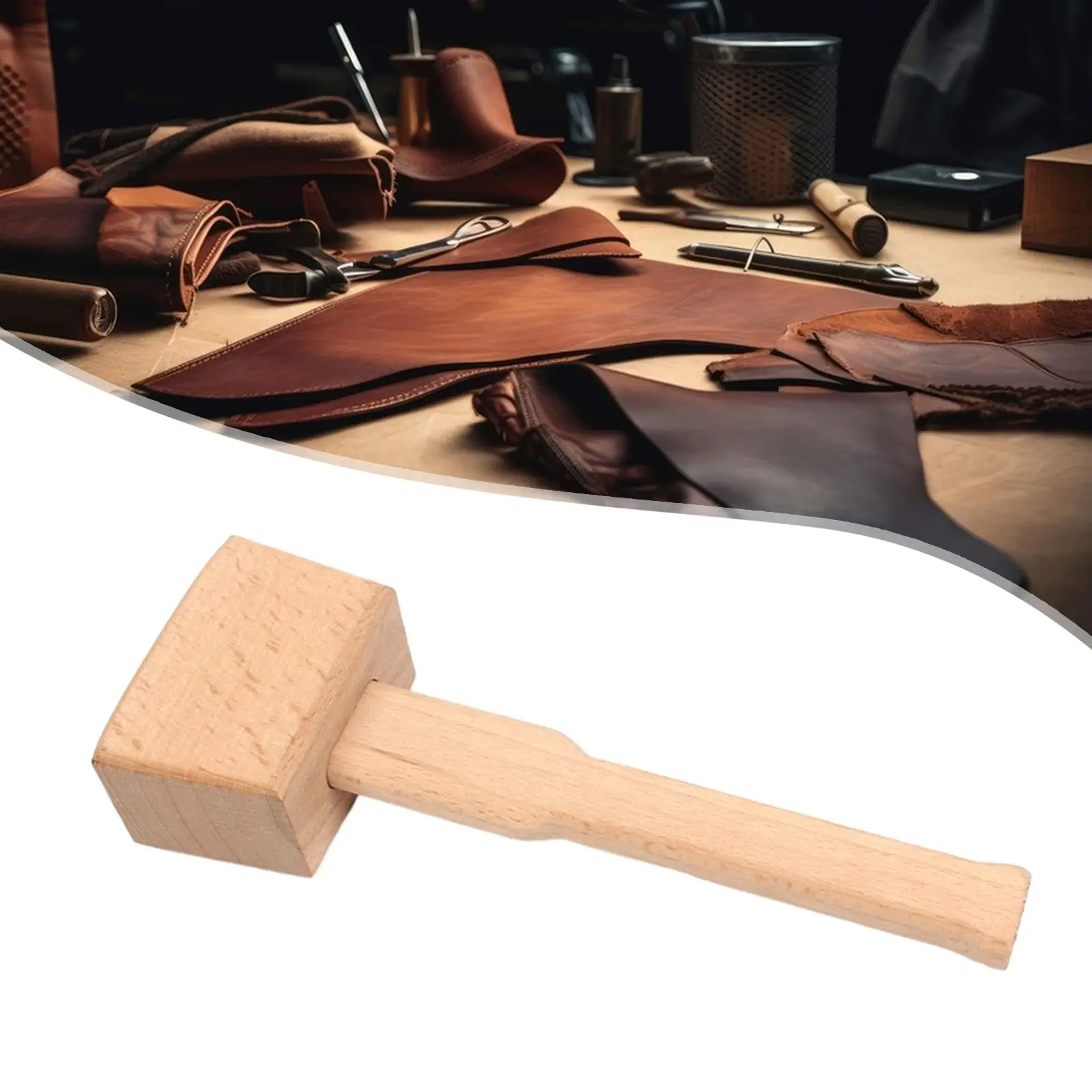 Wooden Mallet with Handle Solid Beech Manual Hammer for Wood Carving Walnut Cracking Work Woodworking DIY Carpentry Making Tool