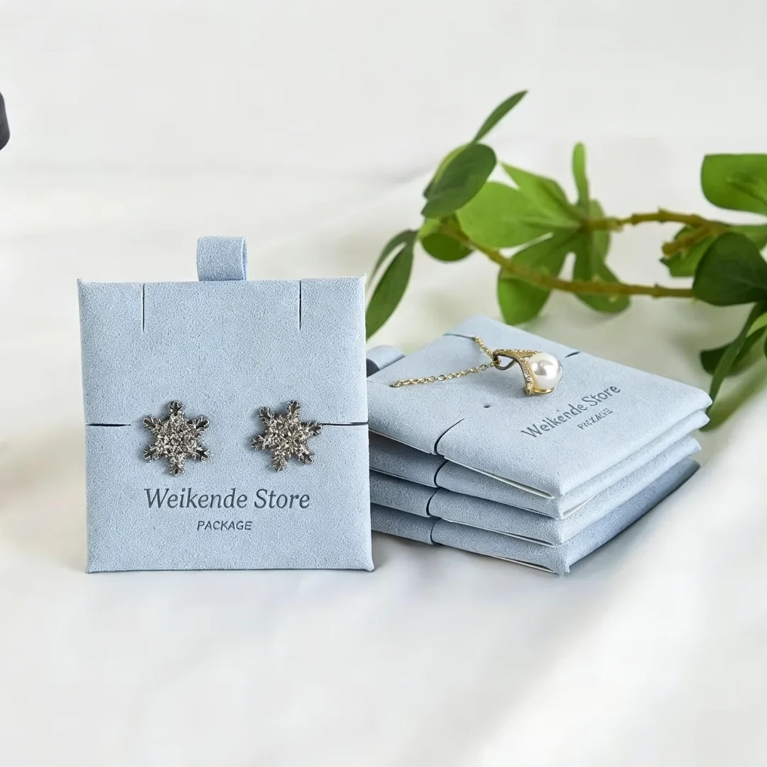 

100pcs Wholesale Light Blue Microfiber Jewelry Display Pad Cards Earring Necklace Storage Trinkets Packaging Boutique Gift Boxes
